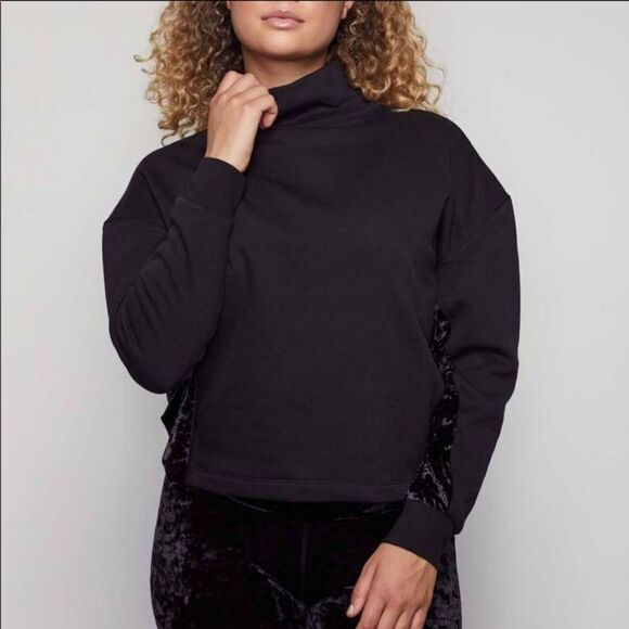 GOOD AMERICAN Crushing It Velvet Funnel Neck Long Sleeve Shirt - Picture 10 of 10